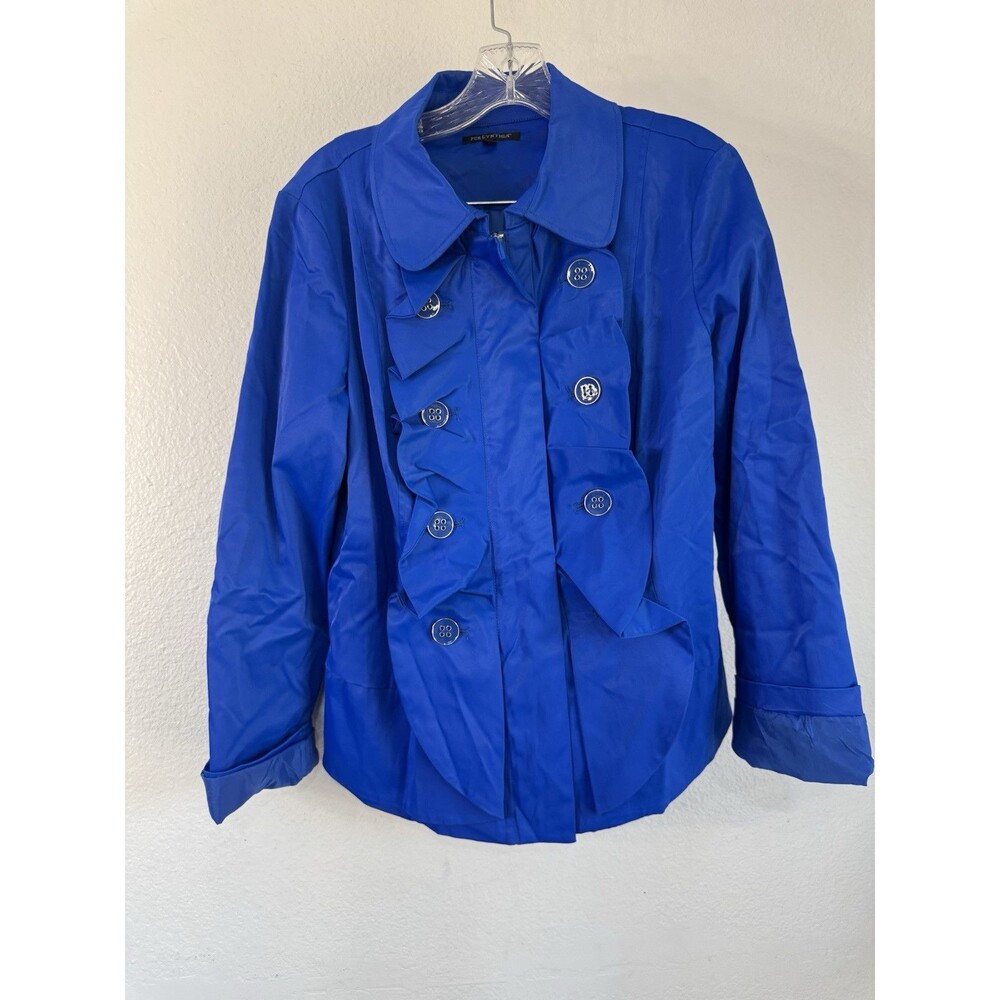 For Cynthia Front Zip Faux Buttons Royal Blue Jacket XL